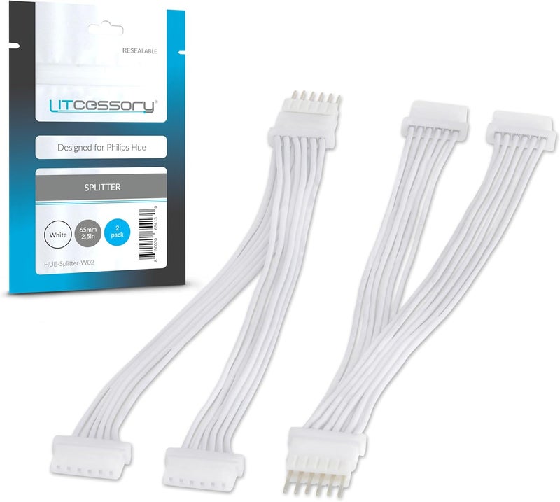 Litcessory Splitter for Philips Hue, Solo Lightstrip (2 Pack, White - Micro 6-PIN V4 / Solo Lightstrip) - Image 1